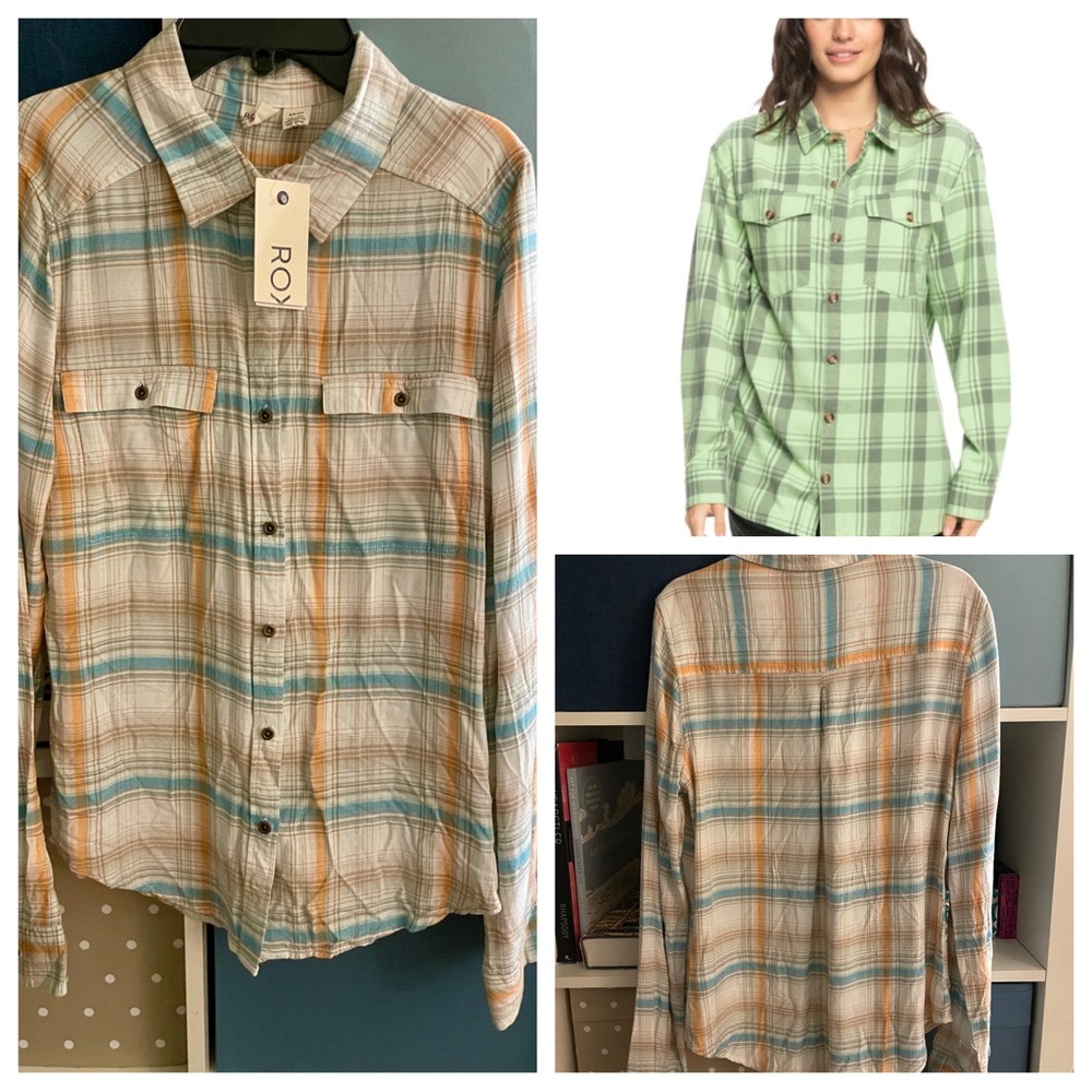 Roxy Blue and Orange Casual Button Down Shirt